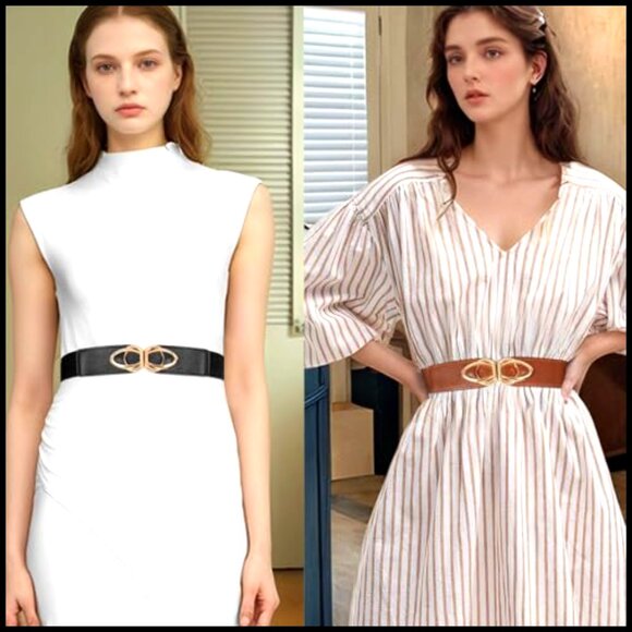 Thin Elastic Belts Skinny Stretch Vintage Fashion Waistband Gold Buckle 4 Pack main image 4